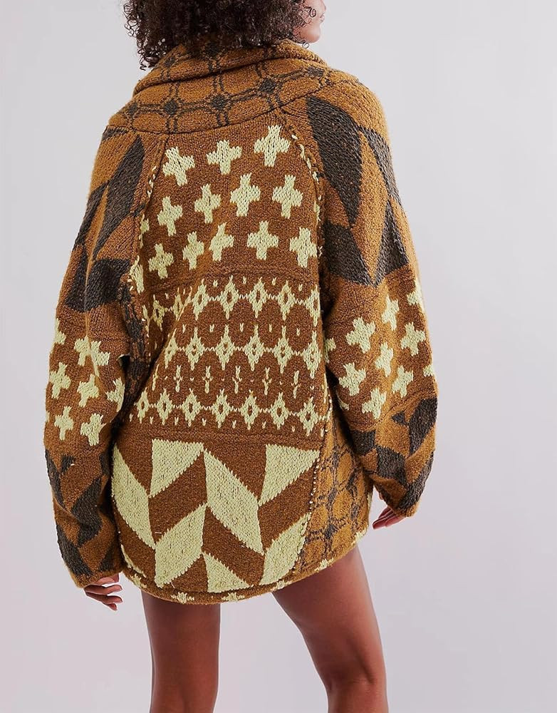 Women Cardigan Sweater Shawl Collar Button Down Oversized Sweaters Boho Fall Coat | Amazon (US)