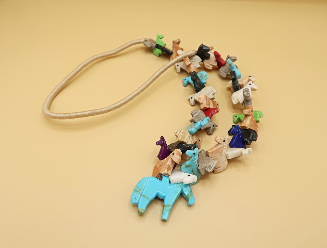 Southwestern Inspired Stacked Horse Fetish Necklace With Hand Carved Animals - Etsy UK | Etsy (UK)