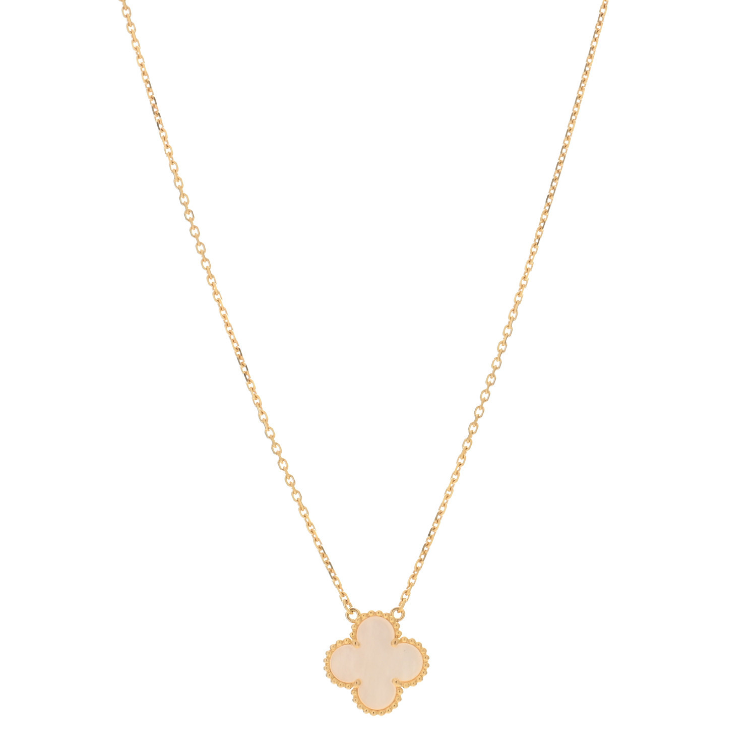 18K Yellow Gold Mother of Pearl Vintage Alhambra Pendant Necklace | FASHIONPHILE (US)