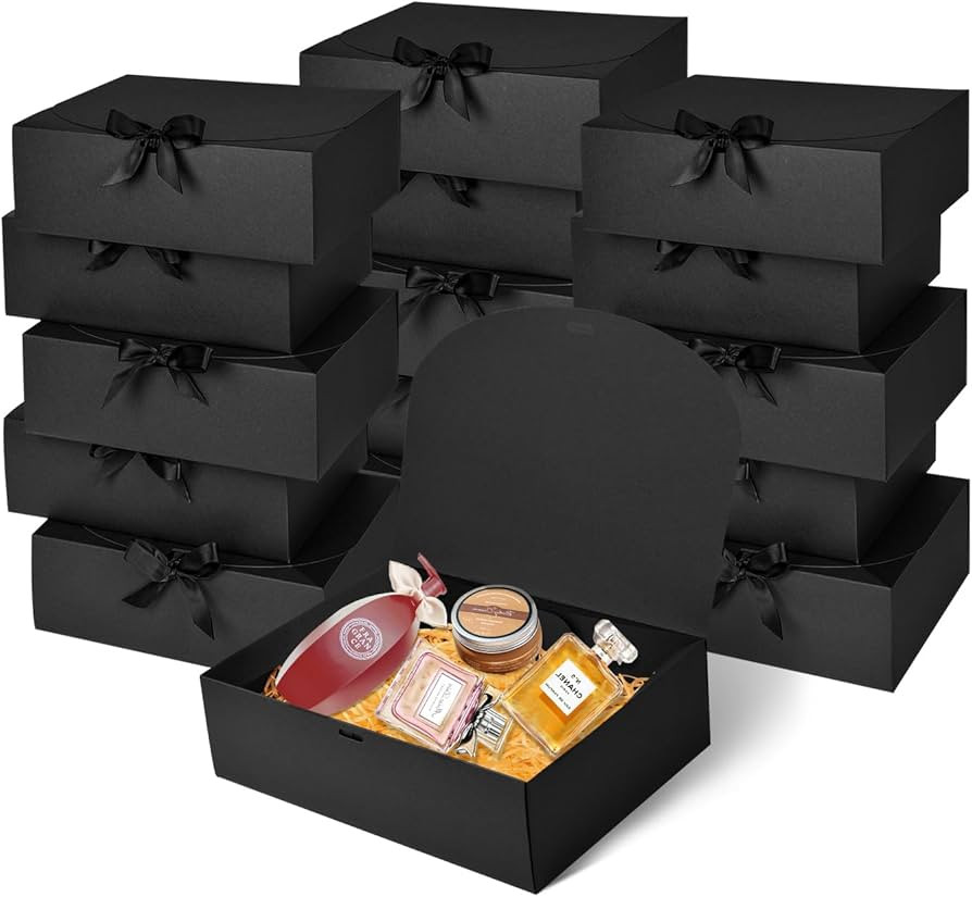 12Pack Black Gift Boxes with Lids, 12×9.8×3.1 Inch Groomsmen Proposal Box, Luxury Black Gift Bo... | Amazon (US)