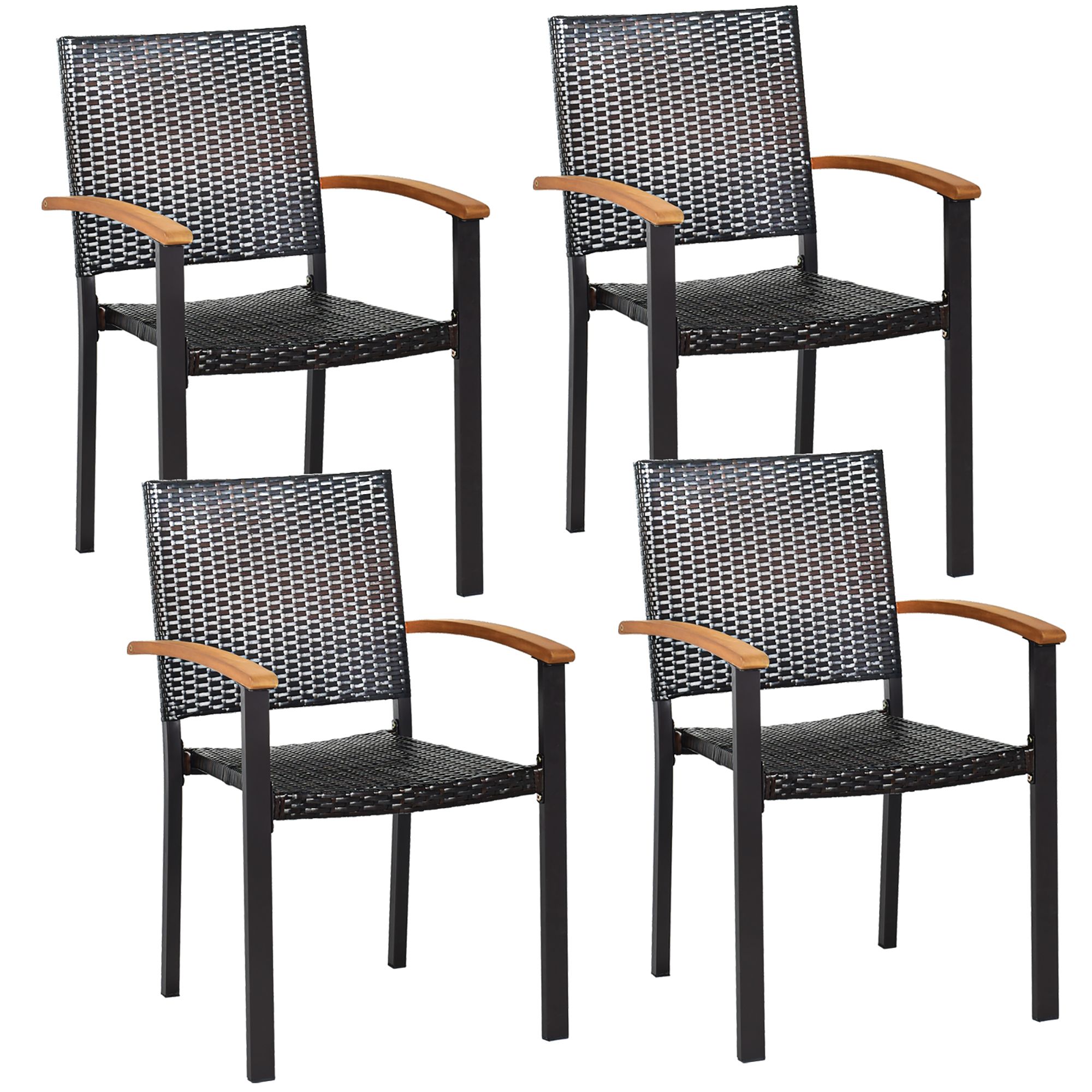 Costway Outdoor Dining Chair - Acacia Wood - Set of 4 - Stacking - Mix Brown - Walmart.com | Walmart (US)