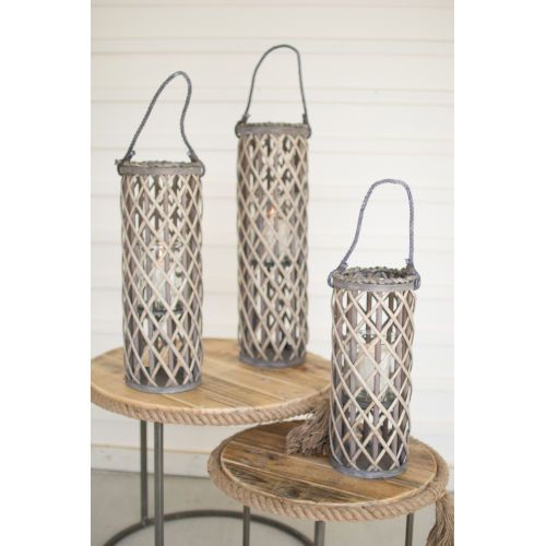 Kalalou Gray Willow Lanterns With Glass, Set Of Three Clux1066 | Bellacor | Bellacor