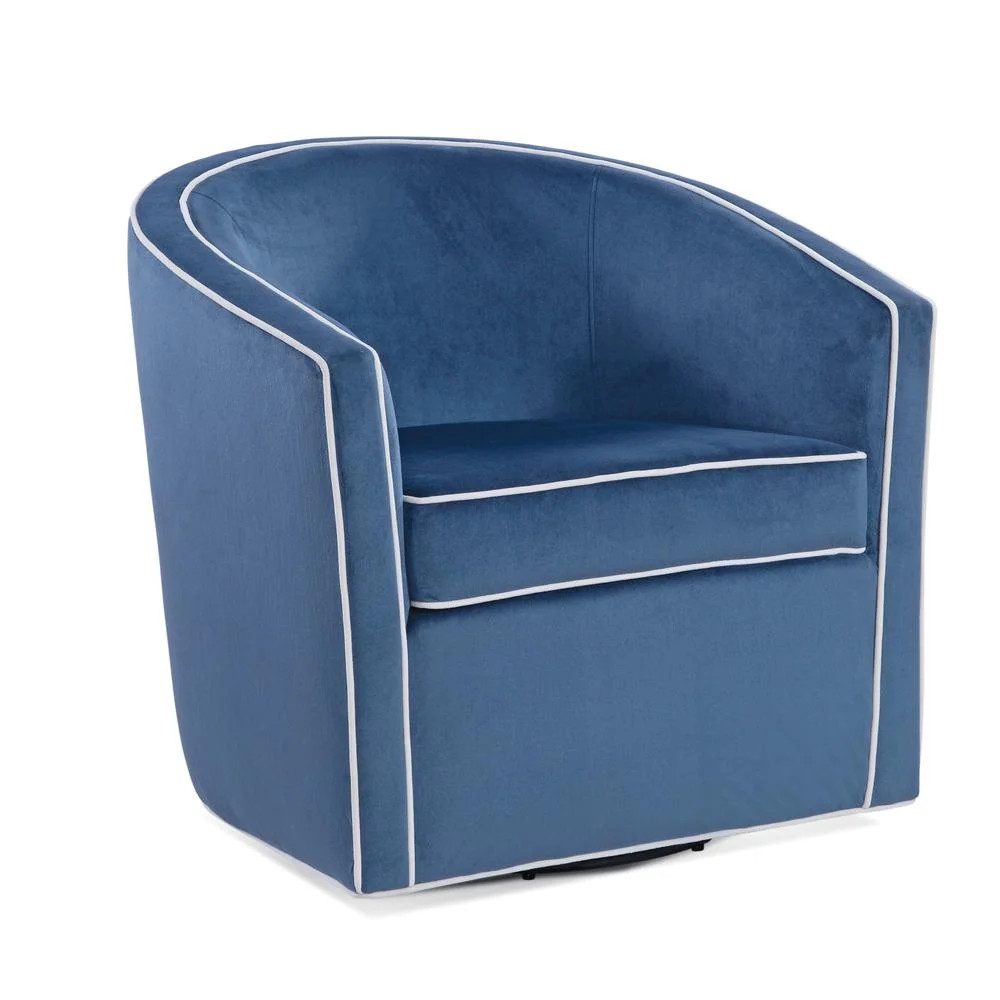 Keely Blue Velvet with Contrasting Cream Welt Barrel Swivel Chair | Walmart (US)