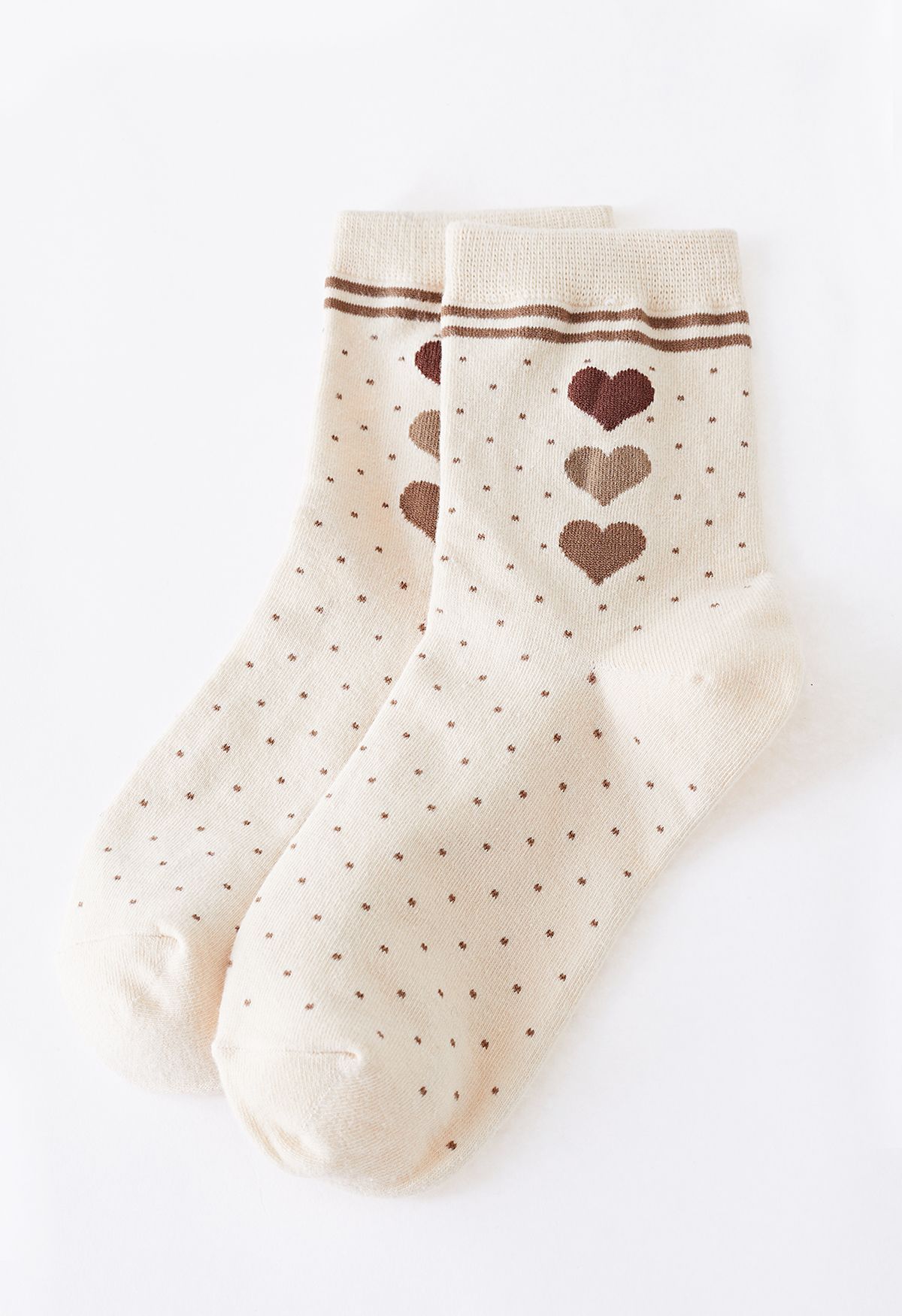 Dotted Heart Creamy Crew Socks | Chicwish