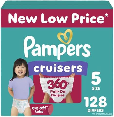 Pampers Diapers - Cruisers 360 - Size 5, 128 Count, Babyproof up to 100% Leakproof Pull-On Diaper | Amazon (US)