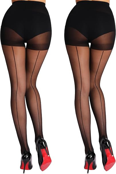 DORALLURE Strumpfhose mit Rücknaht und Kubanischen Absätzen Hohe Taille Control Top Pantyhose 2... | Amazon (DE)