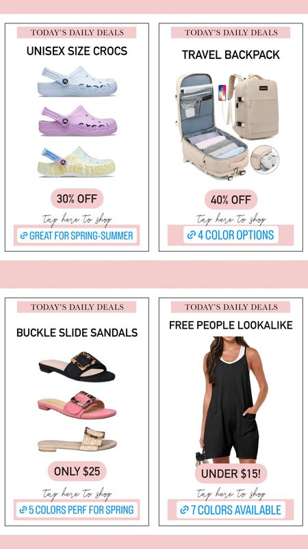 Todays daily deals ✨

Walmart. Crocs. Summer. Spring. Free people romper. Sandals. Travel backpack. 



#LTKfindsunder100 #LTKfindsunder50 #LTKsalealert