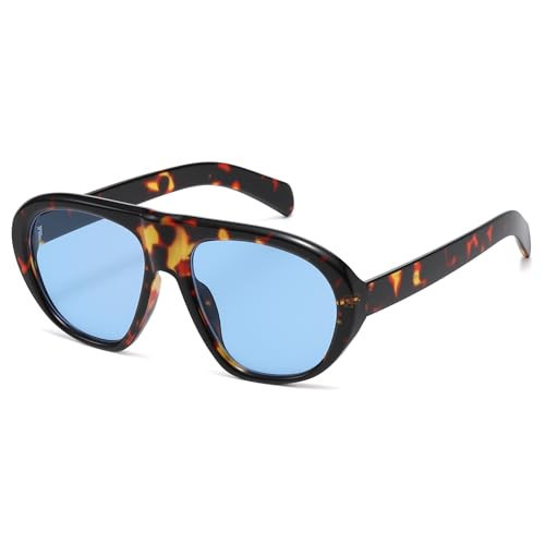 VANLINKER Trendy Aviator Sunglasses for Women Men 2026 Retro Chic Oversized Flat Top UV400 Sun Glasses VL9935, Tortoise Frame Blue Lens | Amazon (US)