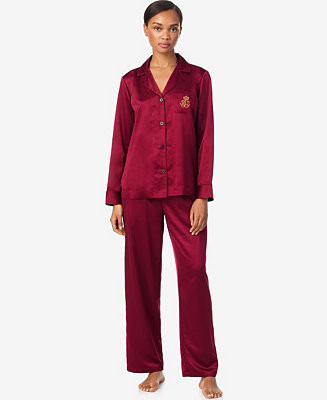 Women's Petite Long Sleeve Notch Collar Pajama Set | Macy's