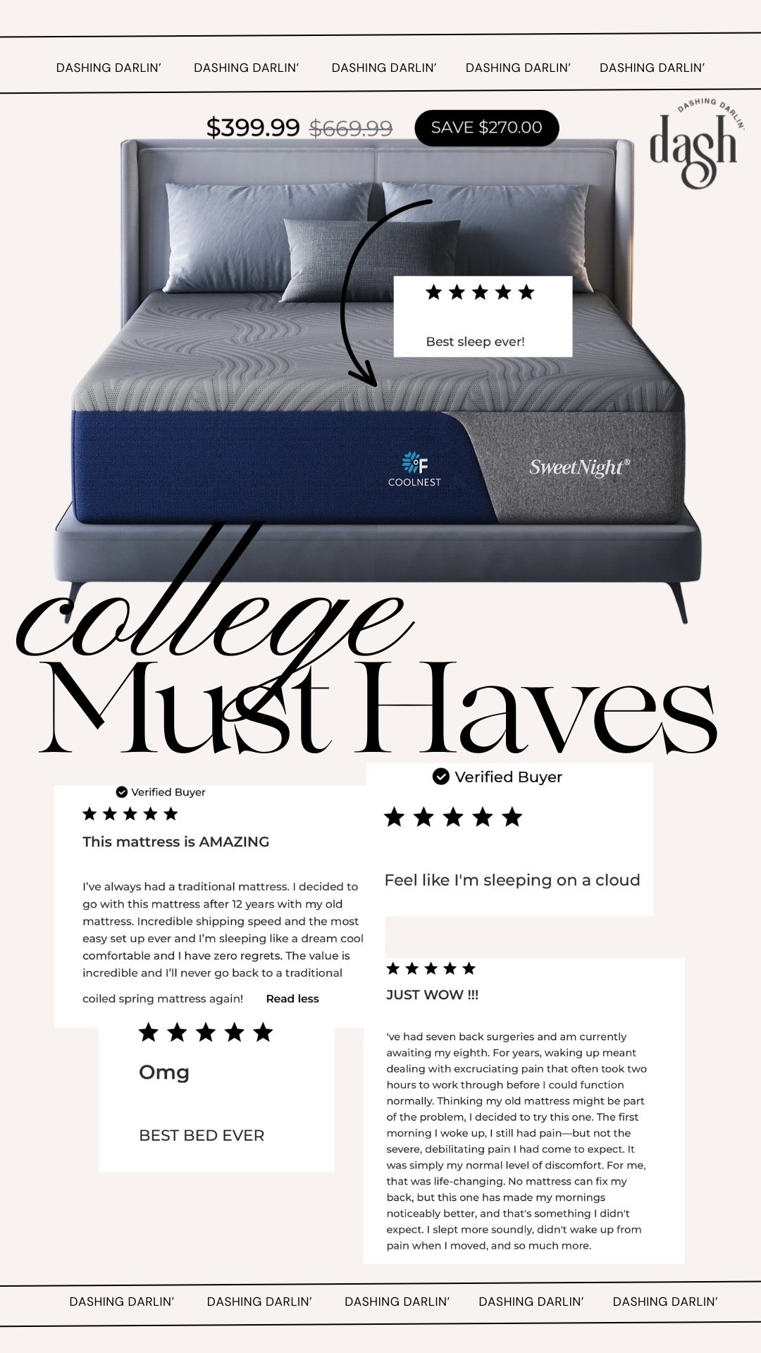 Upgraded Gideon to the Sweetnight CoolNest® Memory Foam Mattress for college!!!! He’s a sophomore and moving into a house with his friends. 
The reviews are 👀👏🏼👏🏼👏🏼!!!! 
And, it’s on MAJOR SALE for the 4th of July!!!! Snag it now!!!