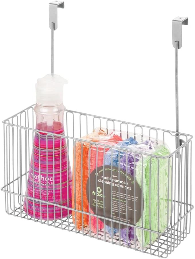 mDesign Metal Over Cabinet Kitchen Storage Organizer Holder or Basket - Hang Over Cabinet Doors i... | Amazon (US)