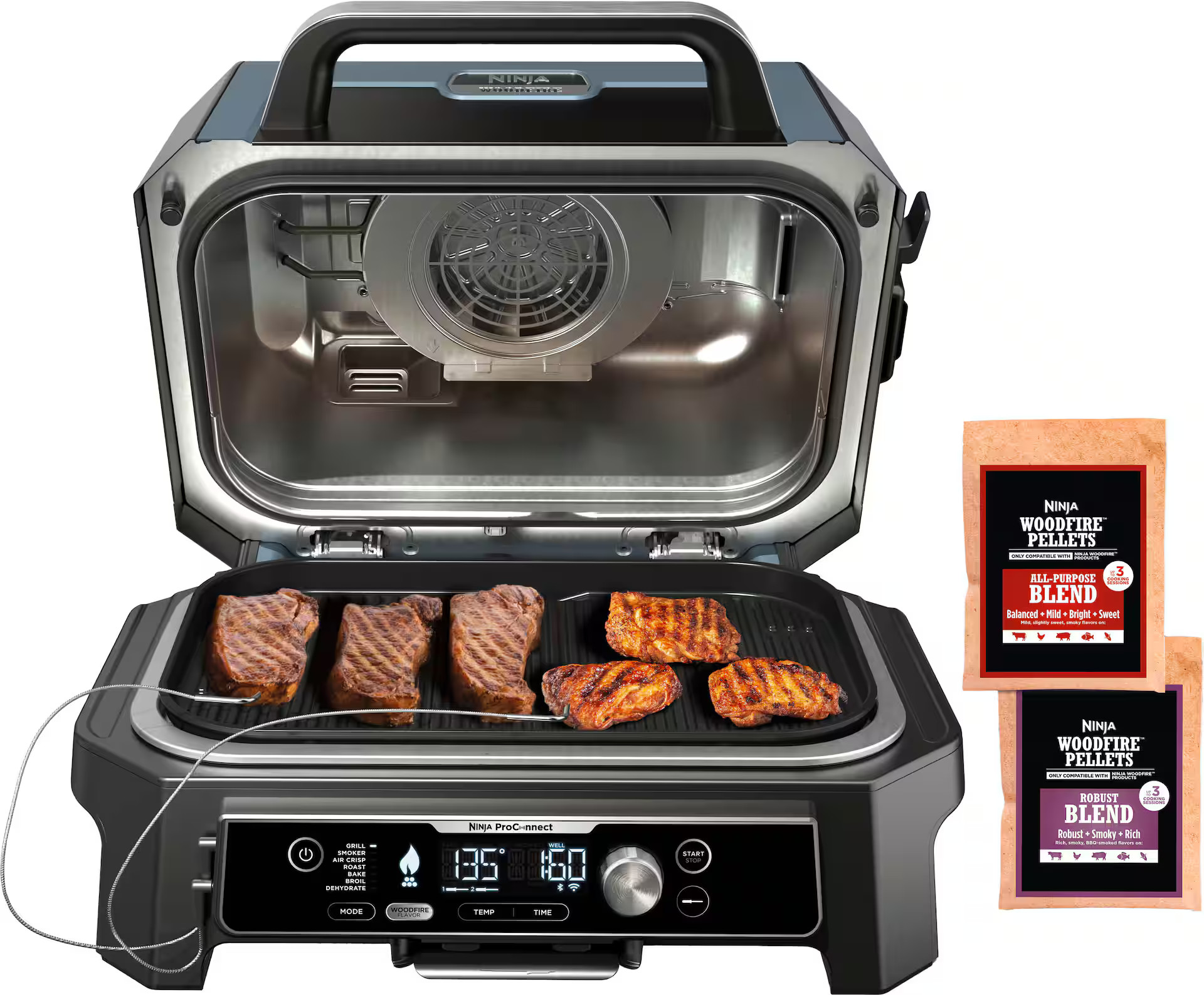 Ninja Woodfire ProConnect Premium XL Outdoor 7-in-1 Grill & Smoker, App Enabled, Air Fryer, 2 Bui... | Best Buy U.S.