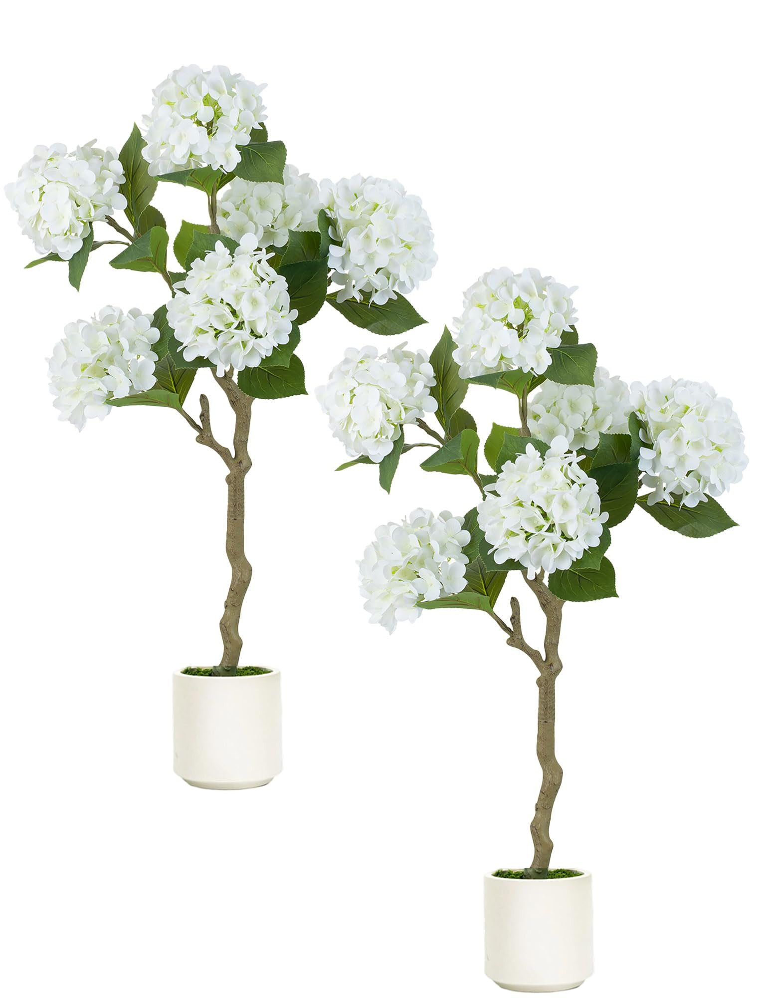 BLOSMON White Hydrangea Fake Tree: 2pc 39 Inch Artificial Silk Plants for Home Living Room Decor ... | Amazon (US)