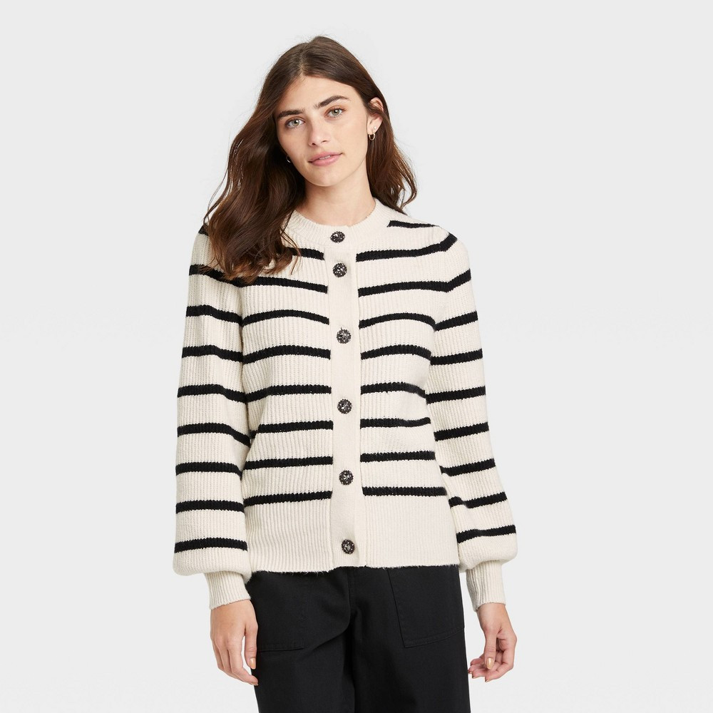 Women's Cardigan - Who What Wear Cream Striped XL, Ivory Striped | Target