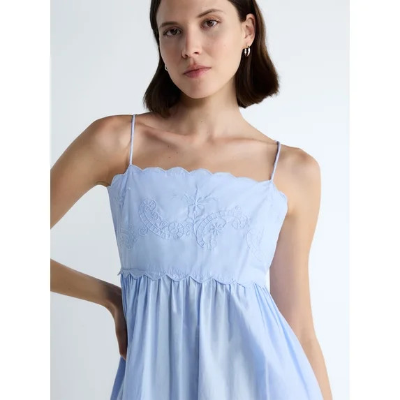 Free Assembly Women’s Embroidered Cotton Midi Dress, Sizes XS-XXL | Walmart (US)