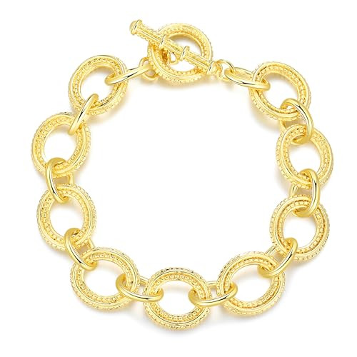 Mytys Link Bracelet for Women 2 tone Circles Chain Silver and Gold Wire Cable Bangle Designer Inspired Bracelets Style 16 | Amazon (US)