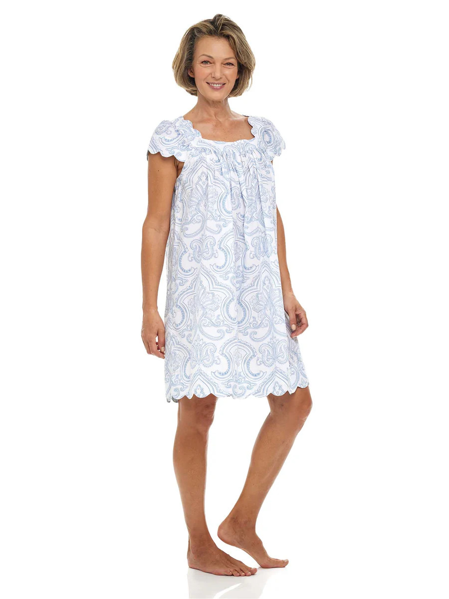 Blue Paisley Cap Sleeve Short Nightgown | Heidi Carey