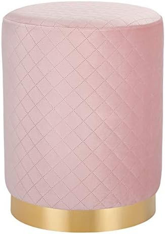 BIRDROCK HOME Round Pink Velvet Ottoman Foot Stool with Lattice Design – Soft Compact Padded St... | Amazon (US)