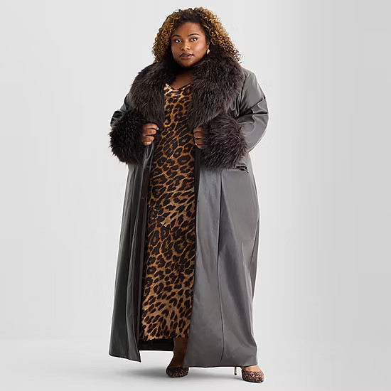 new!Ashley Graham Womens Plus Faux Fur Wrap Coat | JCPenney