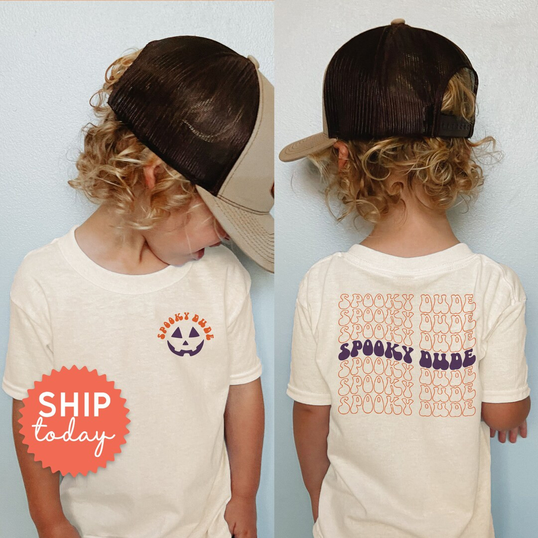 Spooky Dude Toddler Shirt, Boys Halloween Kids Tee, Front & Back Kids Shirt, Fall Autumn Kids Shi... | Etsy (US)
