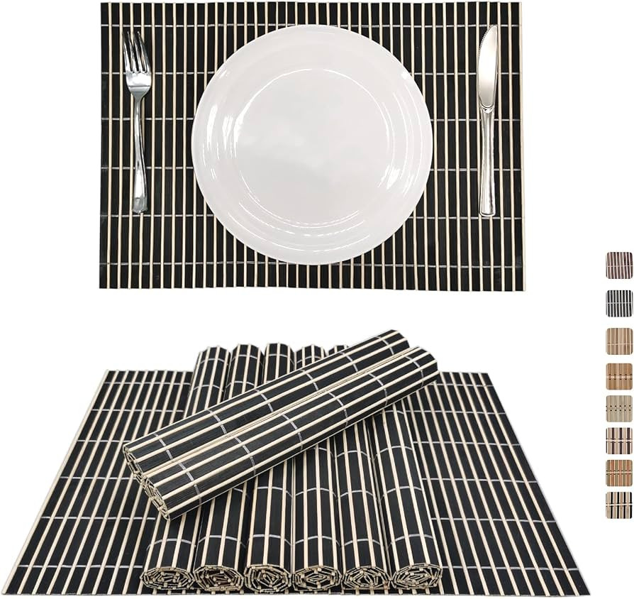 ANDSTAR Set of 8 Pcs Bamboo Placemats Natural Anti-Slip Bamboo Placemats Washable Heat-Resistant ... | Amazon (US)