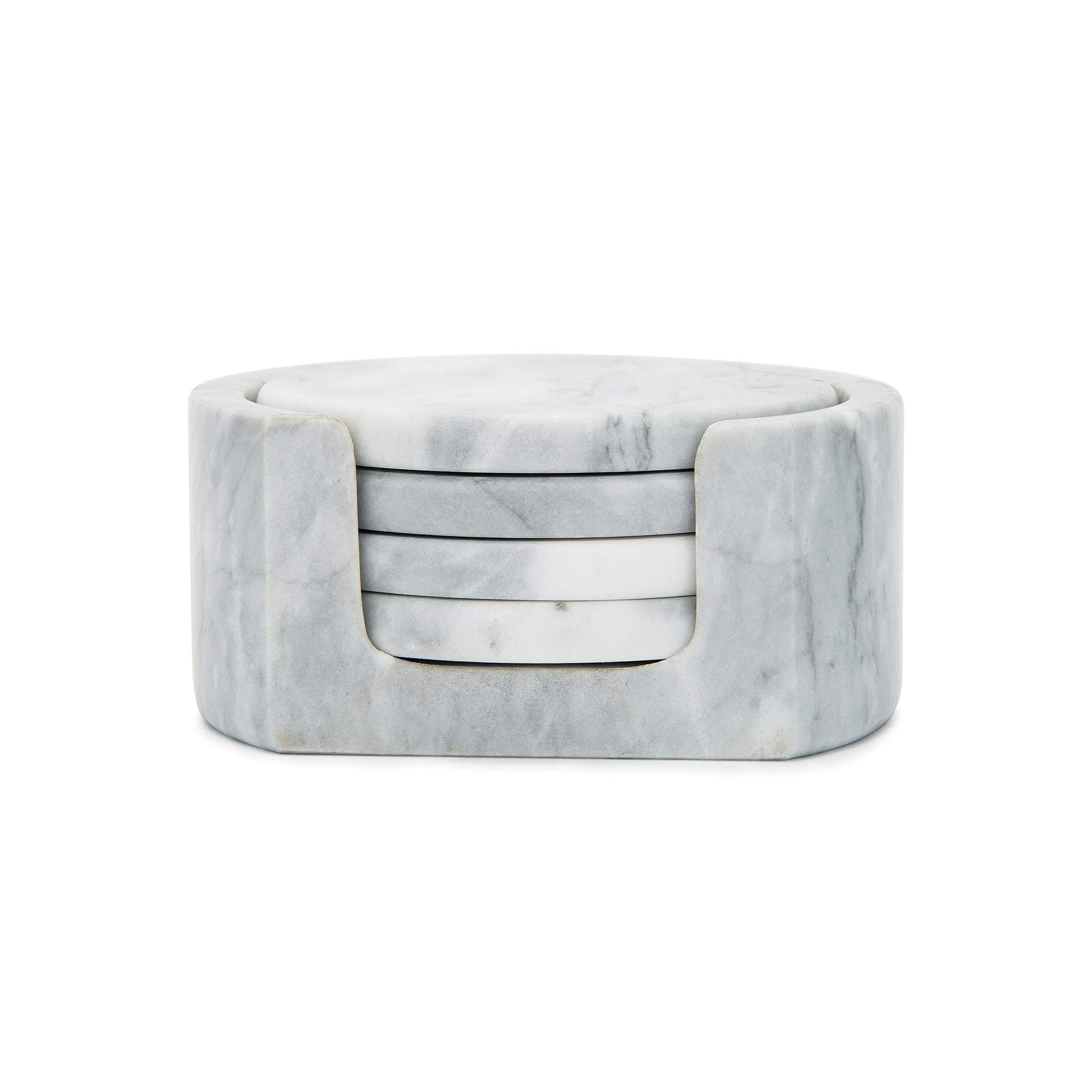 Fox Run Natural Polished Marble Coasters, Set of 4 White Coasters With Holder | Amazon (US)