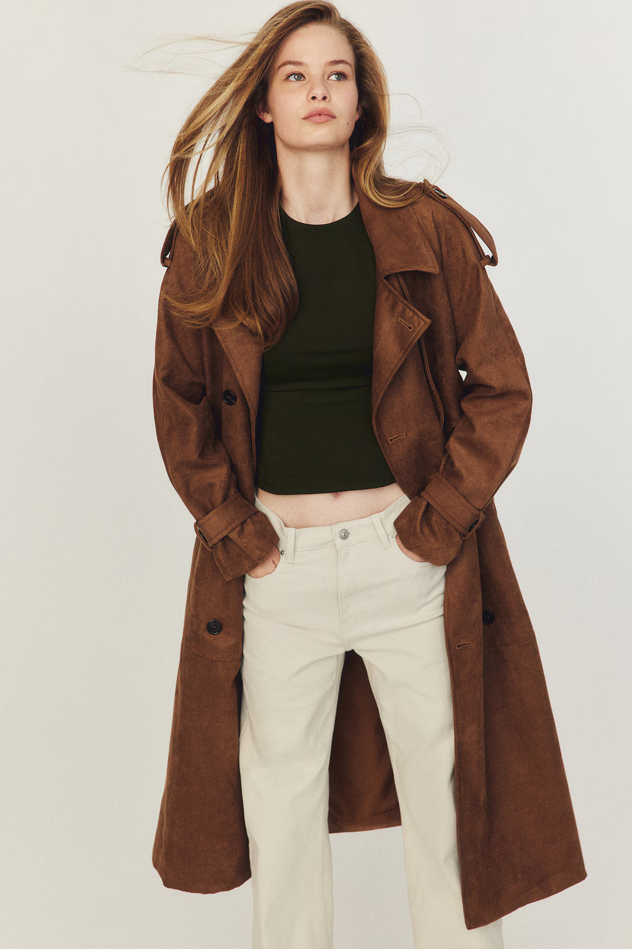 Wide-leg Twill Pants - High waist - Long - Light beige - Ladies | H&M US | H&M (US + CA)