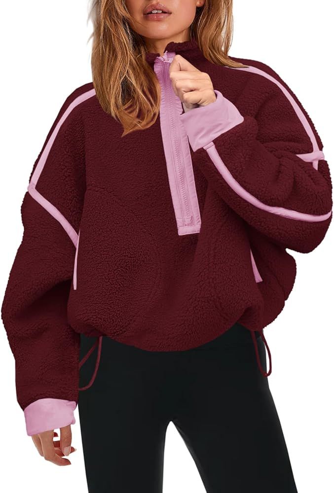 Panadila Womens Half Zip Sherpa Fleece Pullover Soft Oversized Sweatshirt with Pockets Warm Fuzzy... | Amazon (US)