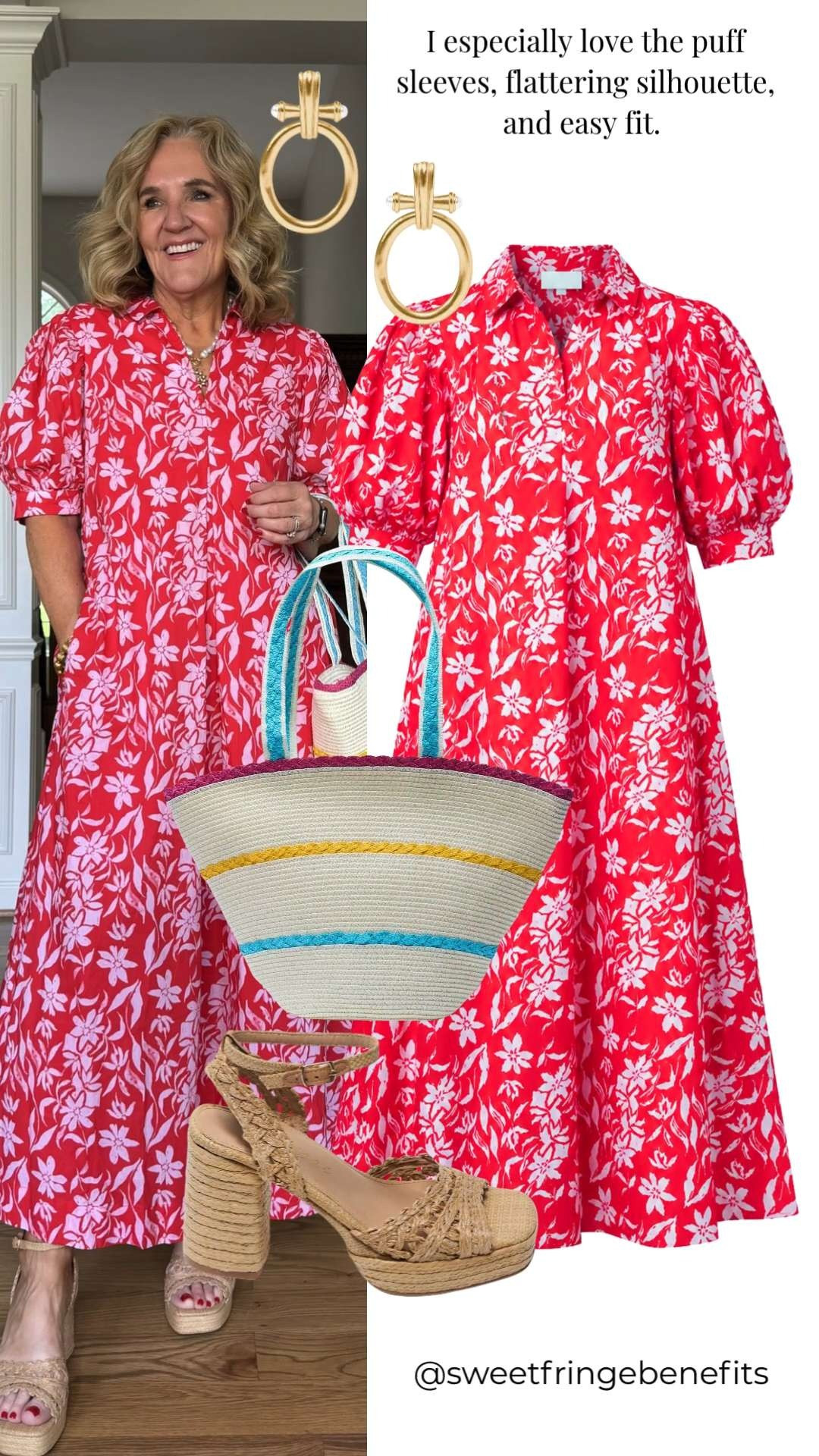 The vibrant pink floral print is such a mood booster and makes getting dressed so easy. When a dress is this pretty, you don't need much else, just your favorite sandals, a fun tote, and you're ready for the day. 🫶🏻 

 #LTKootd #LTKSeasonal #LTKOver40