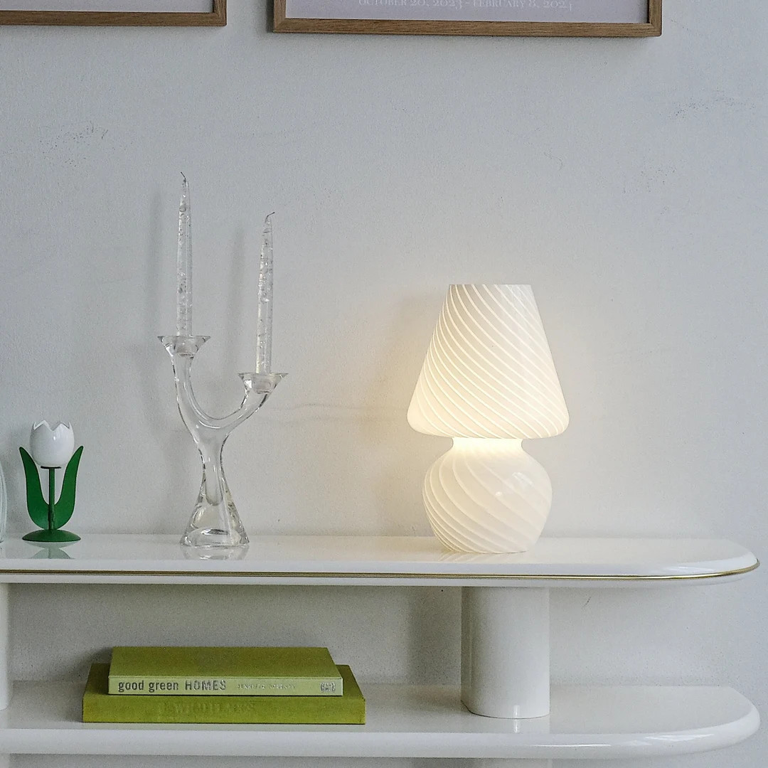 Slender Glass Mushroom Table Lamp | Murano Inspired | Vintage Home Decor | Mid Century Modern | G... | Etsy (US)