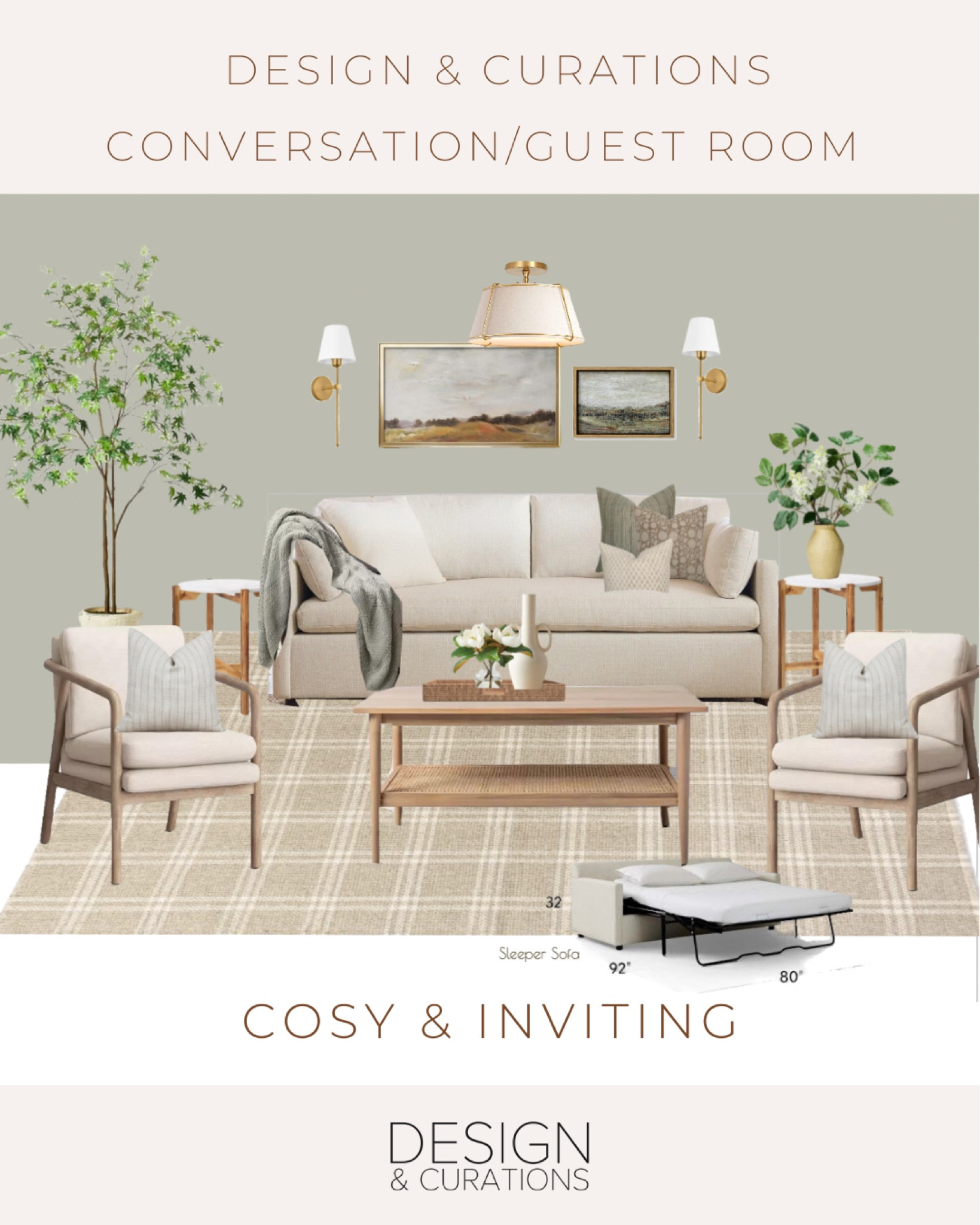 Transitional living room, with guest multipurpose room option, sleeper sofa from Westelm. Target armchairs, art from wayfair, the flush light from rejuvenation. 