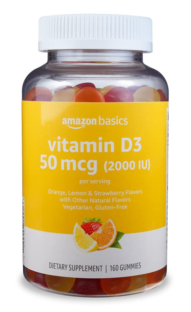 Amazon Basics Vitamin D3 2000 IU Gummies, Orange, Lemon & Strawberry, 160 Count (2 per Serving) (... | Amazon (US)