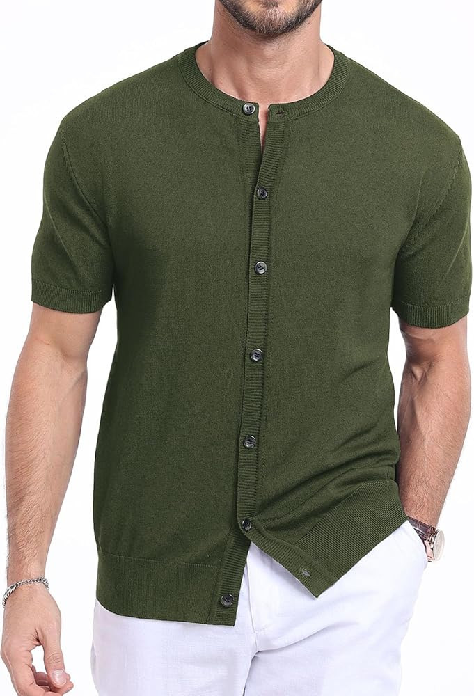 YTD Men's Knit Casual Button Down Shirts Short Sleeve Textured Summer Beach Shirts | Amazon (US)
