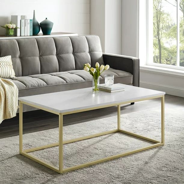 Modern Open Box Faux White Marble and Gold Coffee Table by Manor Park | Walmart (US)