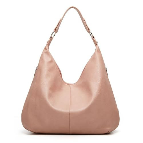 ASBEFORE Hobo Bag for Women, Leather Tote Bag, Shoulder Purse Handbag with Zipper (Pink) | Amazon (US)