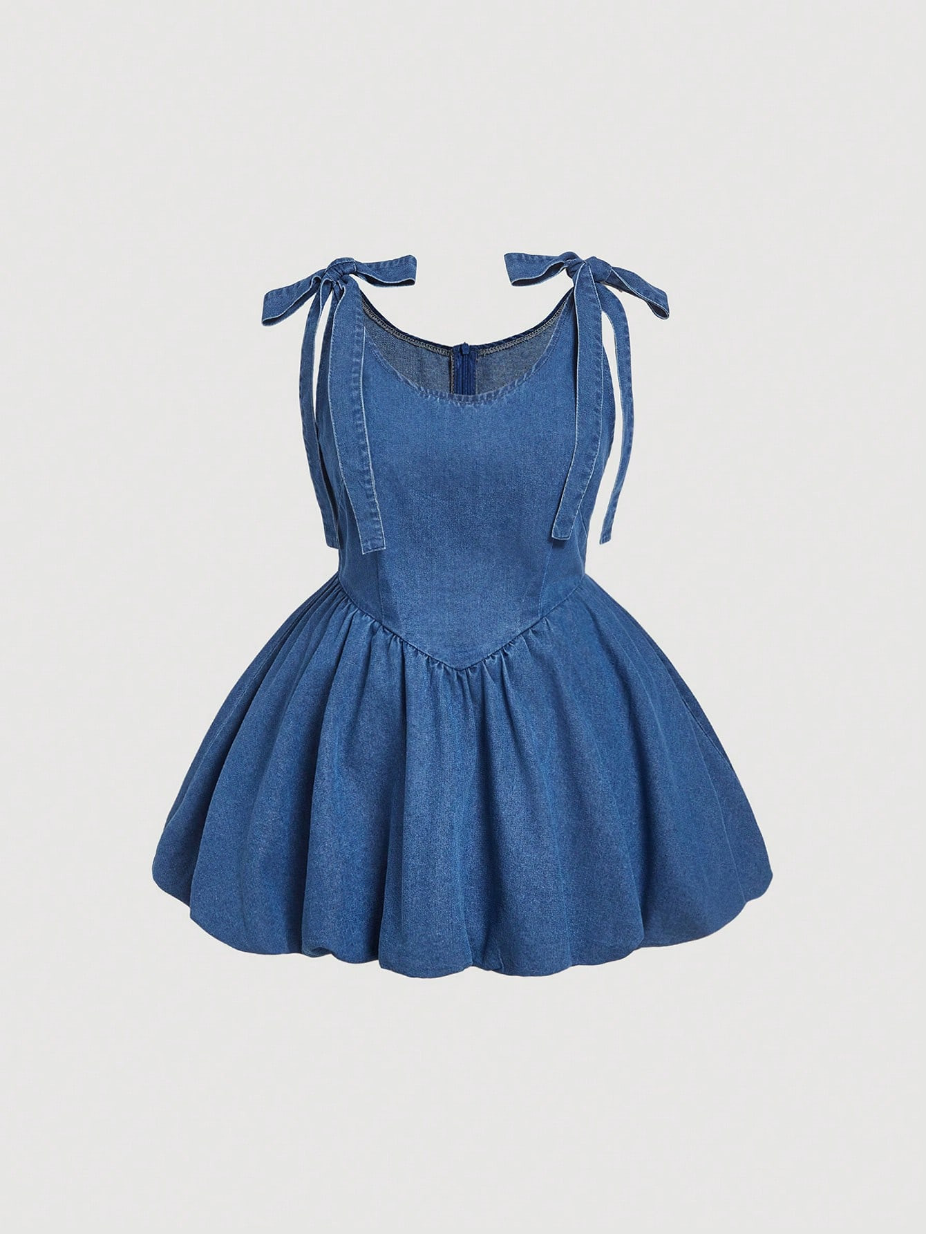 SHEIN MOD Plus Size Denim Mini A-Line Dress With Bow Tie Decor, Blue | SHEIN