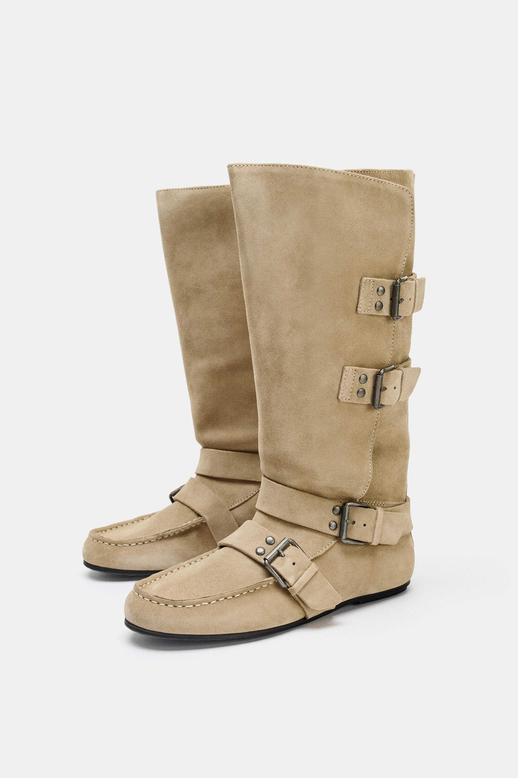 BUCKLED SPLIT LEATHER BOOTS | Zara US