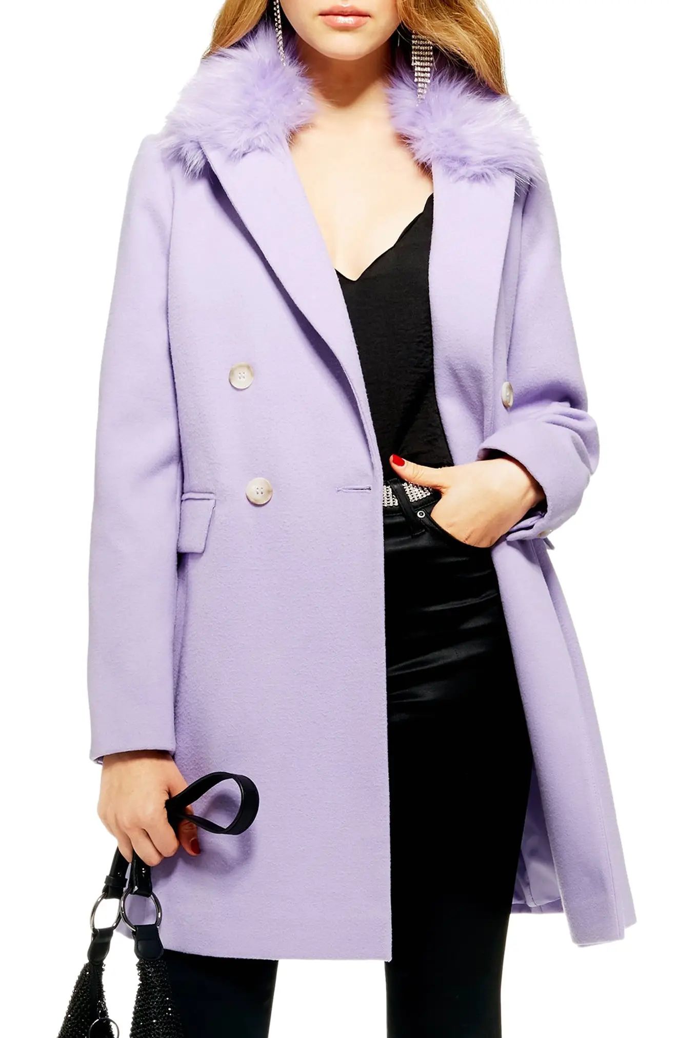 Topshop Naomi Faux Fur Collar Coat | Nordstrom