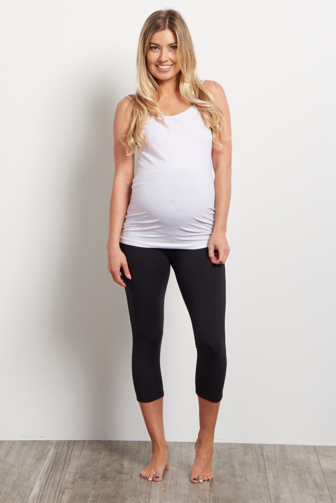 Black Cropped Maternity Workout Pants | PinkBlush Maternity