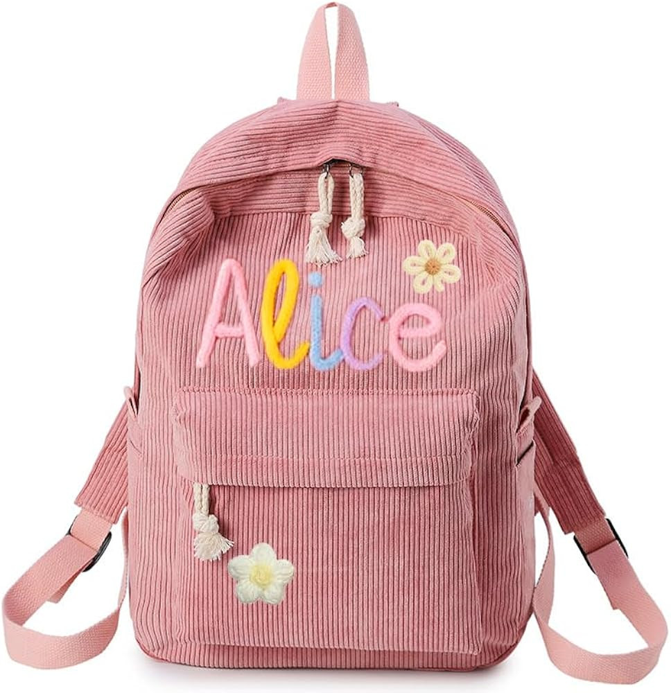 Personalized Backpack for Girls/Boys, Custom Corduroy School Bag with Cotton Rope Embroidery Name... | Amazon (US)