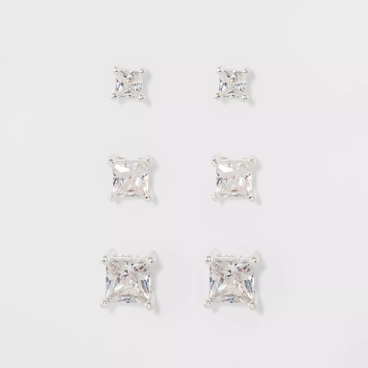 Women's Fashion Trio Crystal Square Stud Earring Set 3pc  - A New Day™ Silver | Target
