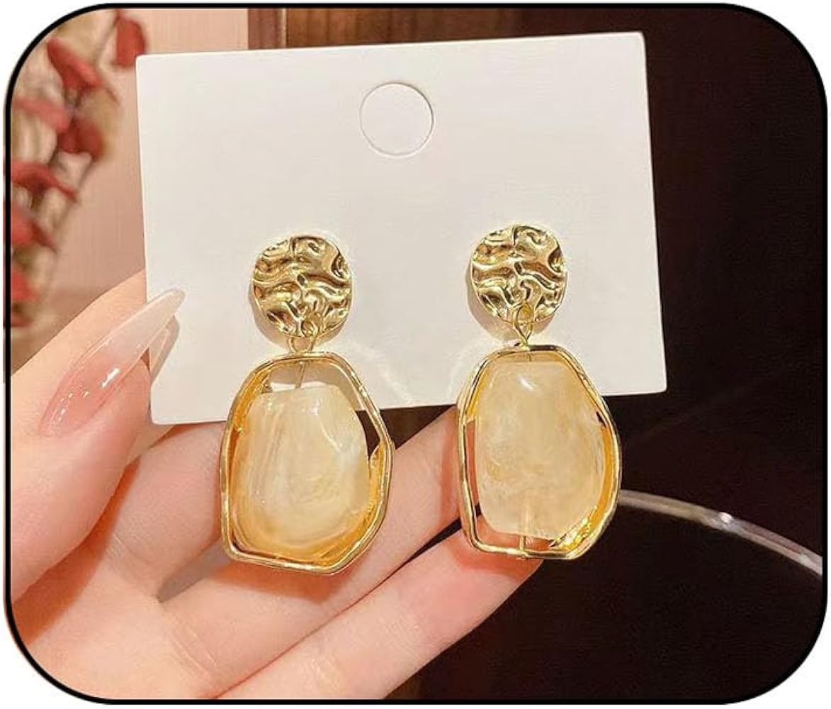 Vintage Amber Stud Earrings,Fashion Asymmetric Crystal Dangle Earrings Waterdrop Statement Earrin... | Amazon (US)