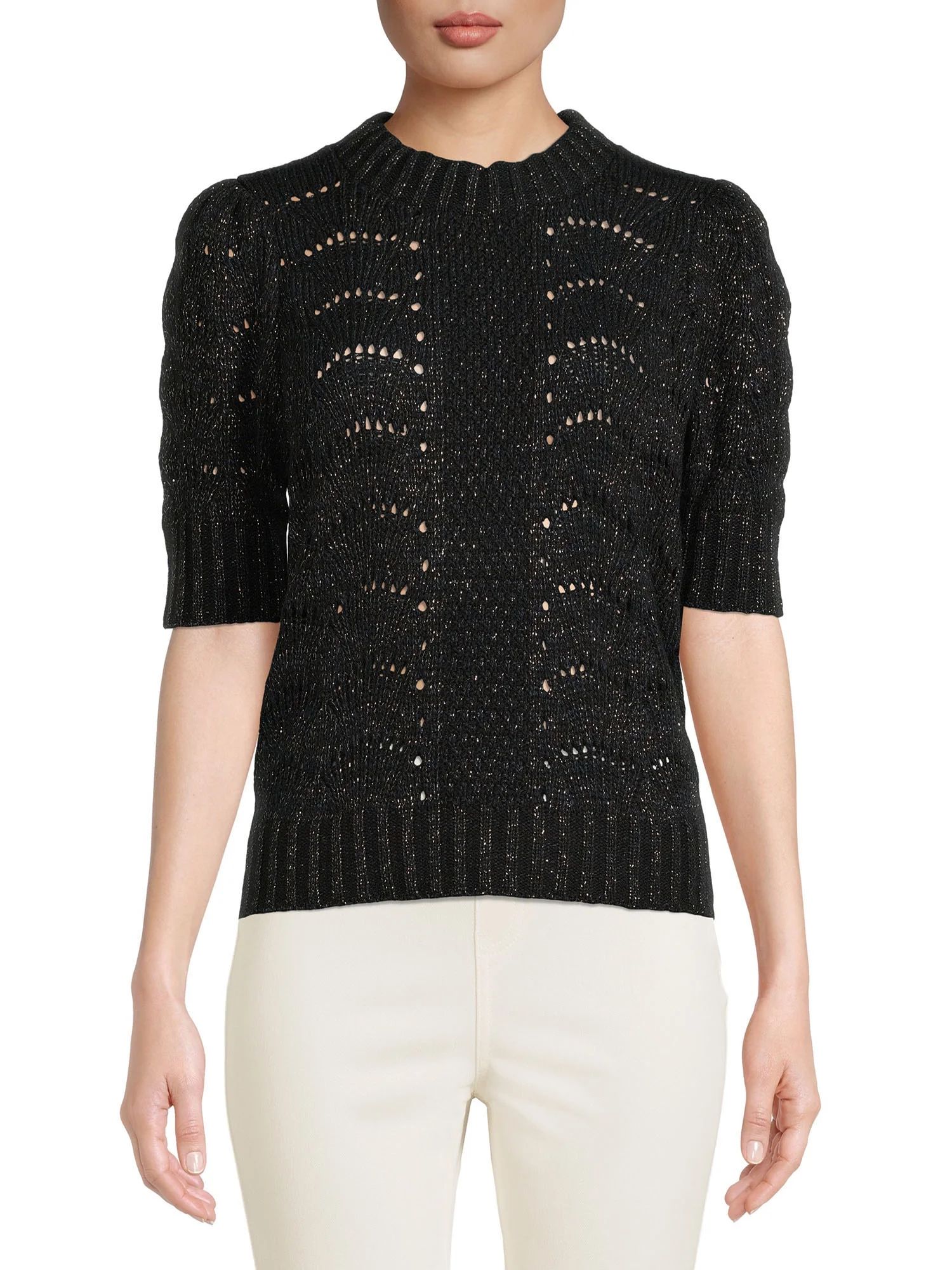 Time and Tru Women's Pointelle Puff Sleeve Sweater - Walmart.com | Walmart (US)