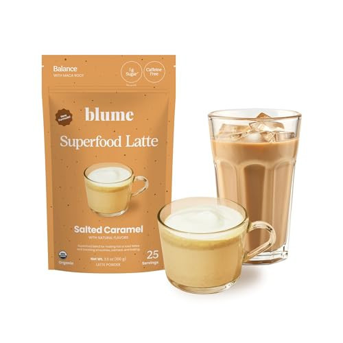Blume Superfoods Latte - Salted Caramel Powder, Dandelion Root powder, Maca Powder, Pink Himalayan Salt, Low-Sugar, Inflammation support, Organic, Vegan And Keto Friendly - 25 Servings | Amazon (US)
