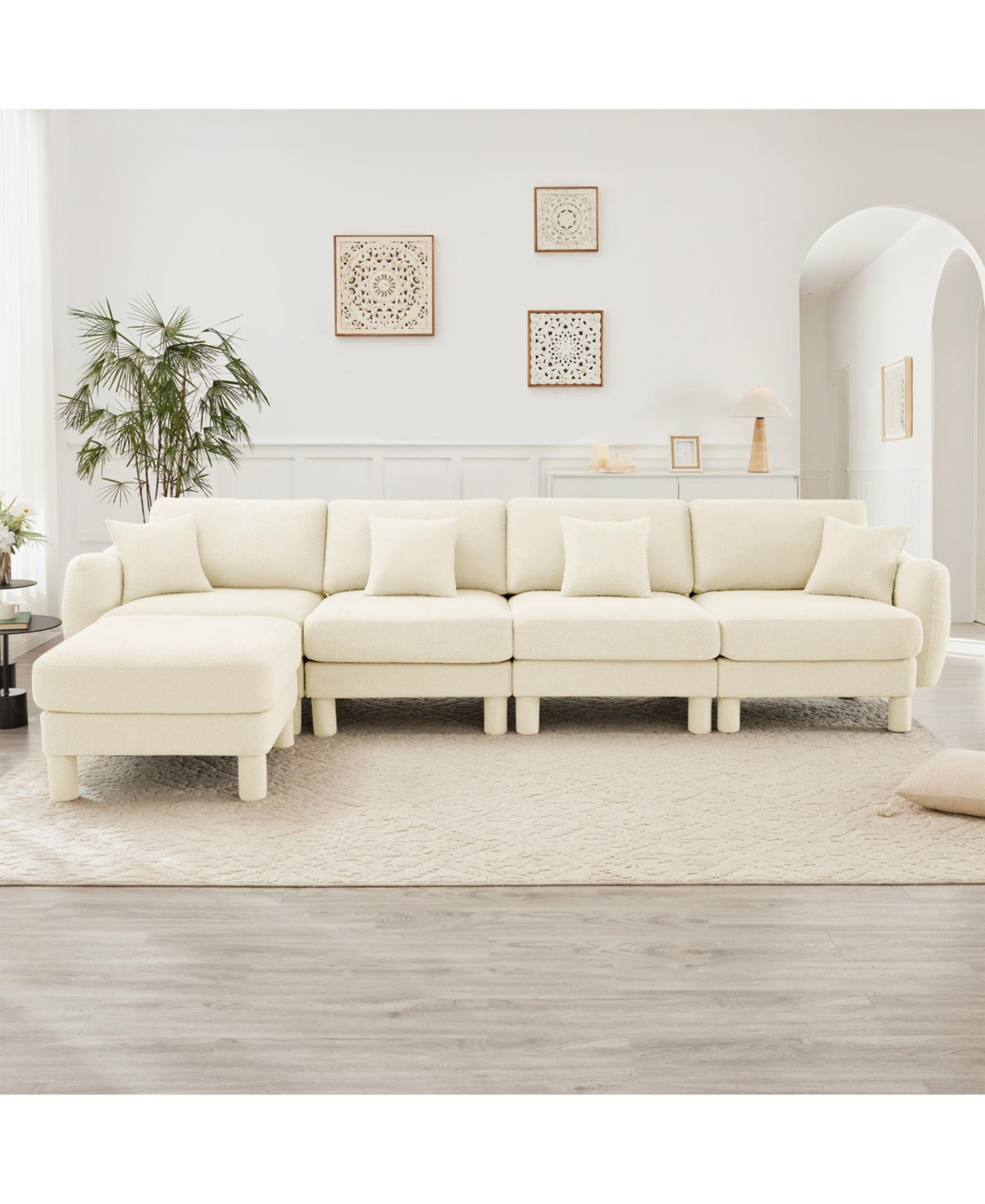 Streamdale Furniture Beige Boucle Convertible Sectional Sofa with Ottoman - Beige | Macy's