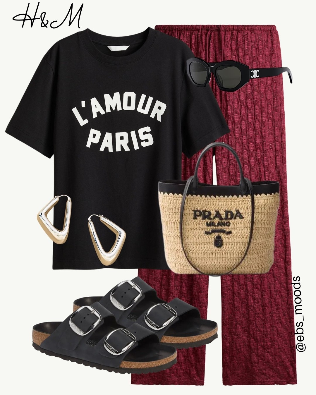 H&M weekend look>> casual chic outfit featuring base pieces from H&M

Sandals, raffia handbag, graphic tee
