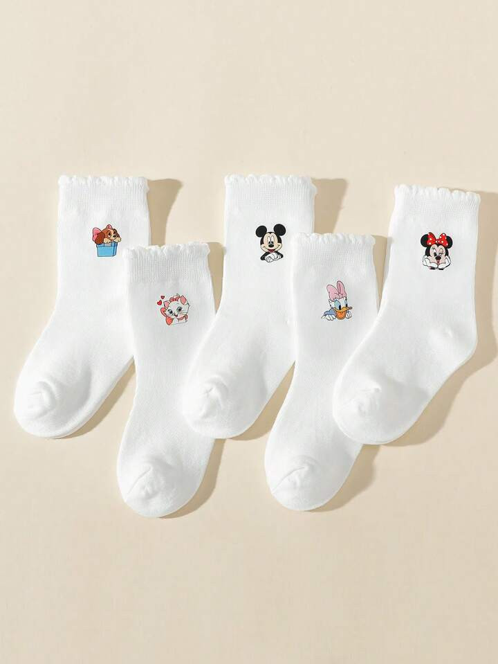 Disney 5 Pairs Children White Bubble Mouth Princess Style Crew Socks, All Season | SHEIN