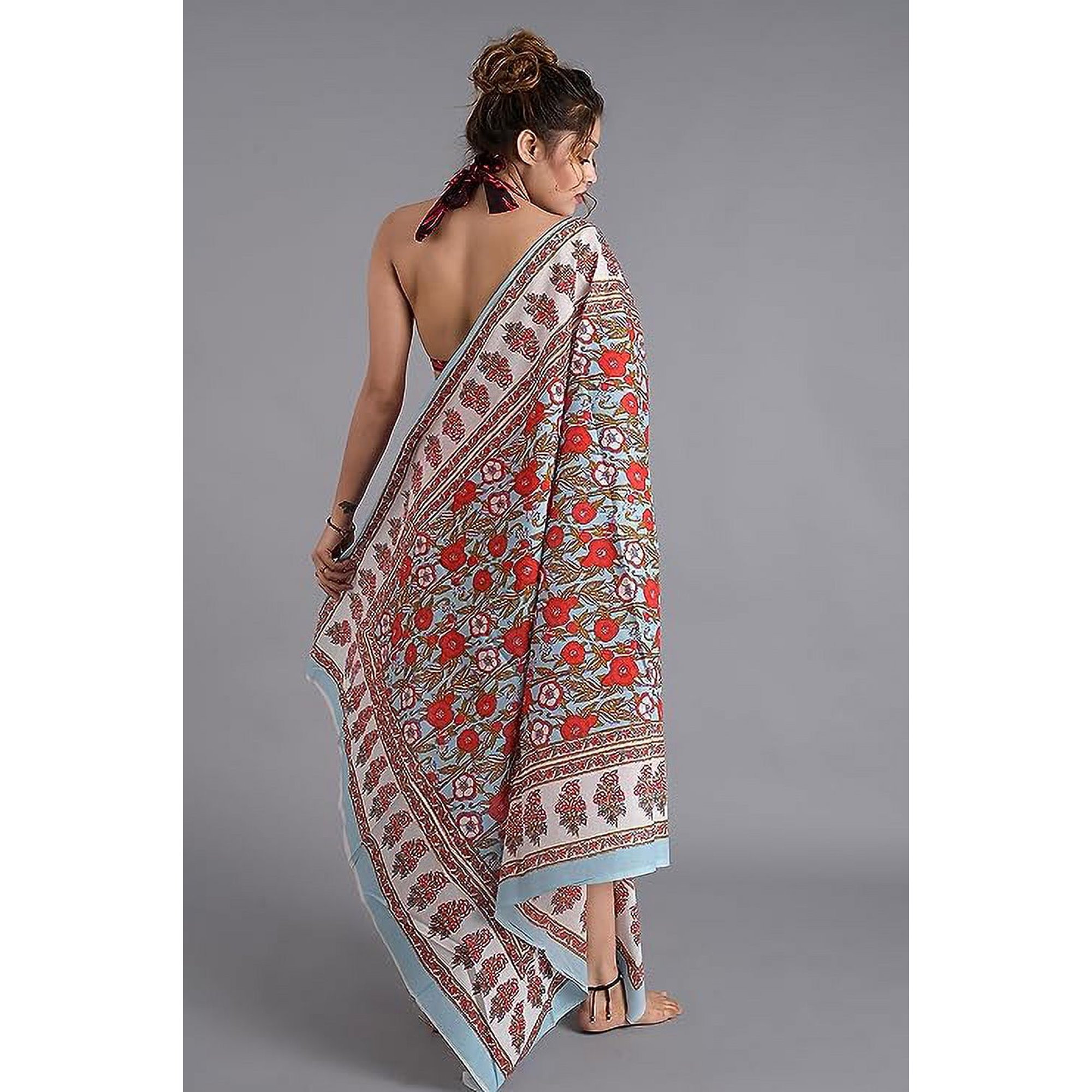 KLAVATE Women 100% Cotton Wrap Beach Hand Block Print Swimsuit Cover Up Long Sarong | Walmart (US)