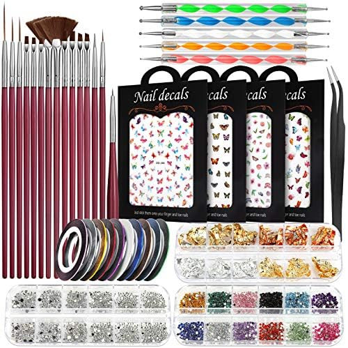 Nail Art Brushes Kit, Teenitor Nail Art Supplies with Nail Dotting Tools, 3D Butterfly Nail Art S... | Amazon (US)