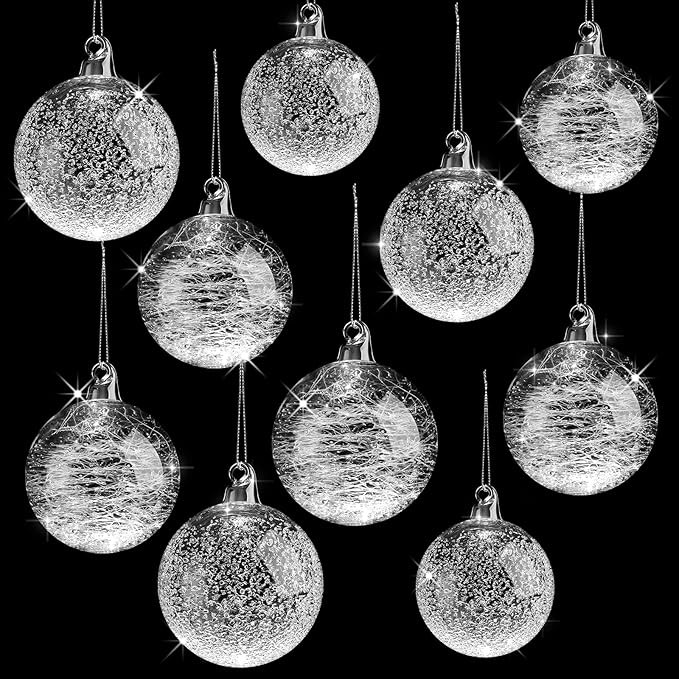 Uiifan 12 Pcs Clear Glass Christmas Ornaments Balls Bulk Blown Glass Christmas Tree Ornaments Ass... | Amazon (US)